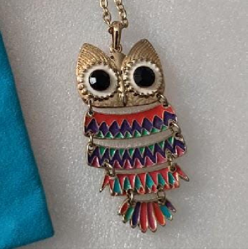 💲Last Price💲Vintage Colorful Owl Articulated Pendant Necklace Bird Jewelry - Picture 6 of 6